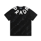 PRADA T-shirt Front Hand-Painted Letter Starry Sky Print logo round Neck Short Sleeve25ss New Pure Cotton Unisex Style T Casual T-Shirt Base Layer Shirt OS Loose Fit Half Sleeve Top Plus Size
