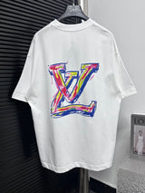 Louis Vuitton LV T-shirt Back Colorful Hand-painted Letter Print logo round Neck Short Sleeve25ss New Pure Cotton Unisex Style T T-shirt OS Loose Fit Base Shirt Half Sleeve T-Shirt Top Half Sleeve
