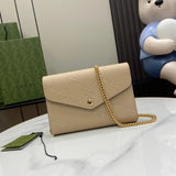 Gucci Women's Bag Top version 【Super Original Leather】2024New Ophidia Series Mini Chain Bag Handbag Embossed Original Leather woc Short Chain Pouch Wallet20cm Model：781555