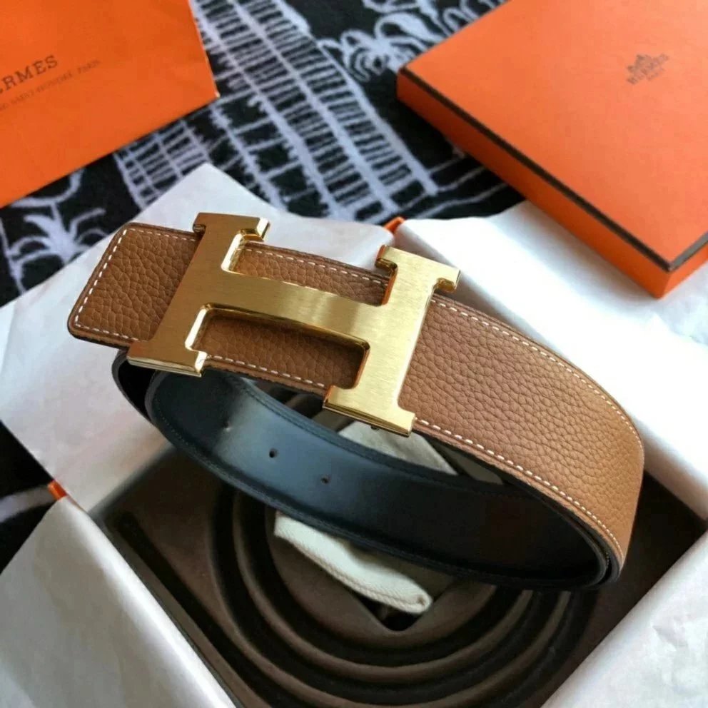 Hermes Belt Top version New High Quality Belt Men's First Layer Cowhide Double-Sided h Buckle Business Casual Belt