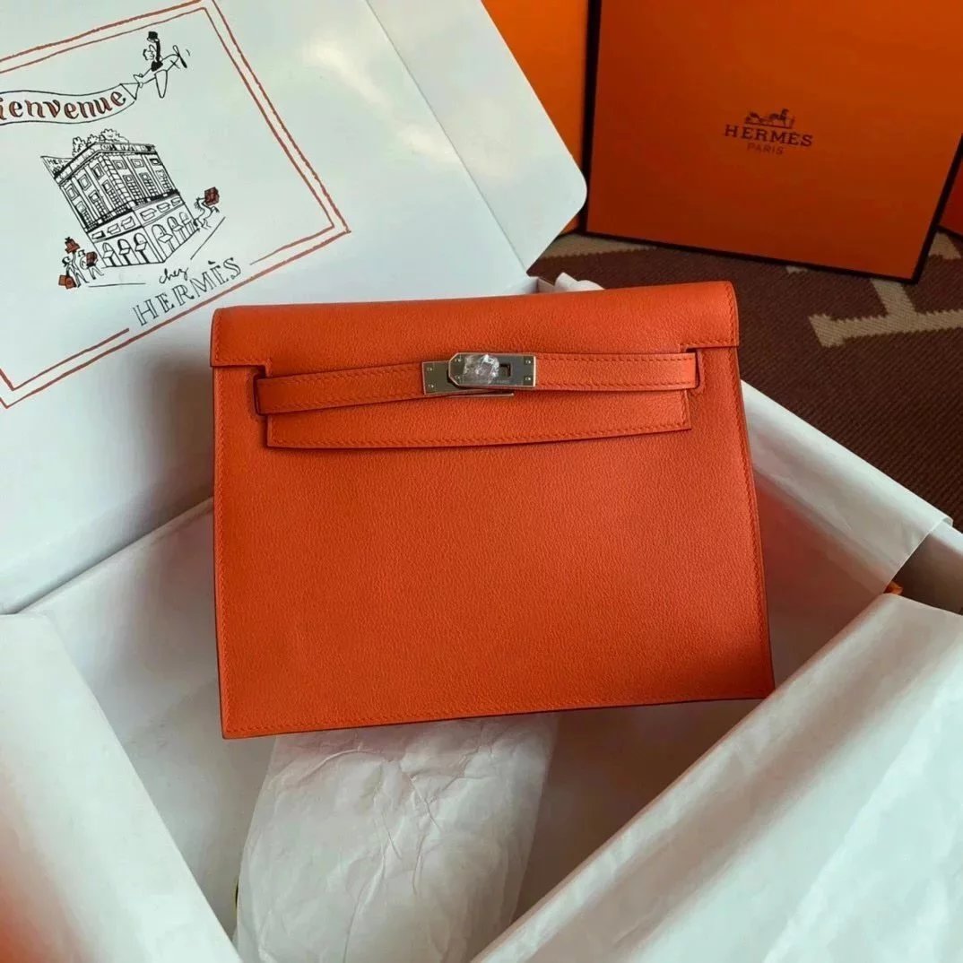 Hermes women's bag Top version 【H Handmade】Women's Bag KellyDanSe22cmevercolor Leather Imported Beeswax Thread Clutch Backpack Waist Bag Shoulder Messenger Bag Gold and Silver Buckle
