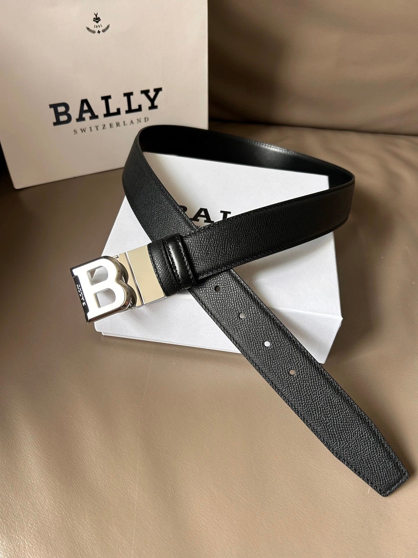 Bally Belt Top version Original Single Belt Counter New Men's Double-Sided Casual Business Belt Wide3.4cm Double-Sided Head Layer Cowhide Belt First Layer Cow Leather Belt Men and Women Business Casual Belt Belt Men's Leather Belt