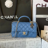 Chanel Women's Bag Top version 【Original Leather with the Highest Quality Version】Small24K Patent Leather Handle Box Bag Cosmetic Bag AS2431Handle CF Bag Doll24KCFminihandle Handle Bag Sheepskin Women's Bag24P Woolen Sequins Flap Bag Mobile Phone Bag Port