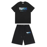 Trapstar T-shirt Summer Gradient Letters White and Blue Towel Embroidery Short Sleeve T T-shirt Shorts Men's Couple Casual Suit-CY