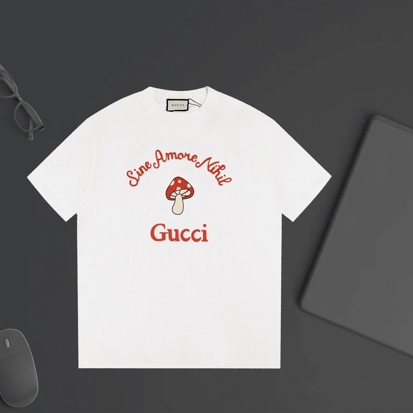 Gucci T-shirt Letter Mushroom Print on the Chest logo round Neck Short Sleeve25ss New Pure Cotton Unisex Style T T-shirt OS Loose Fit Base Shirt Half Sleeve T-Shirt Top Half Sleeve