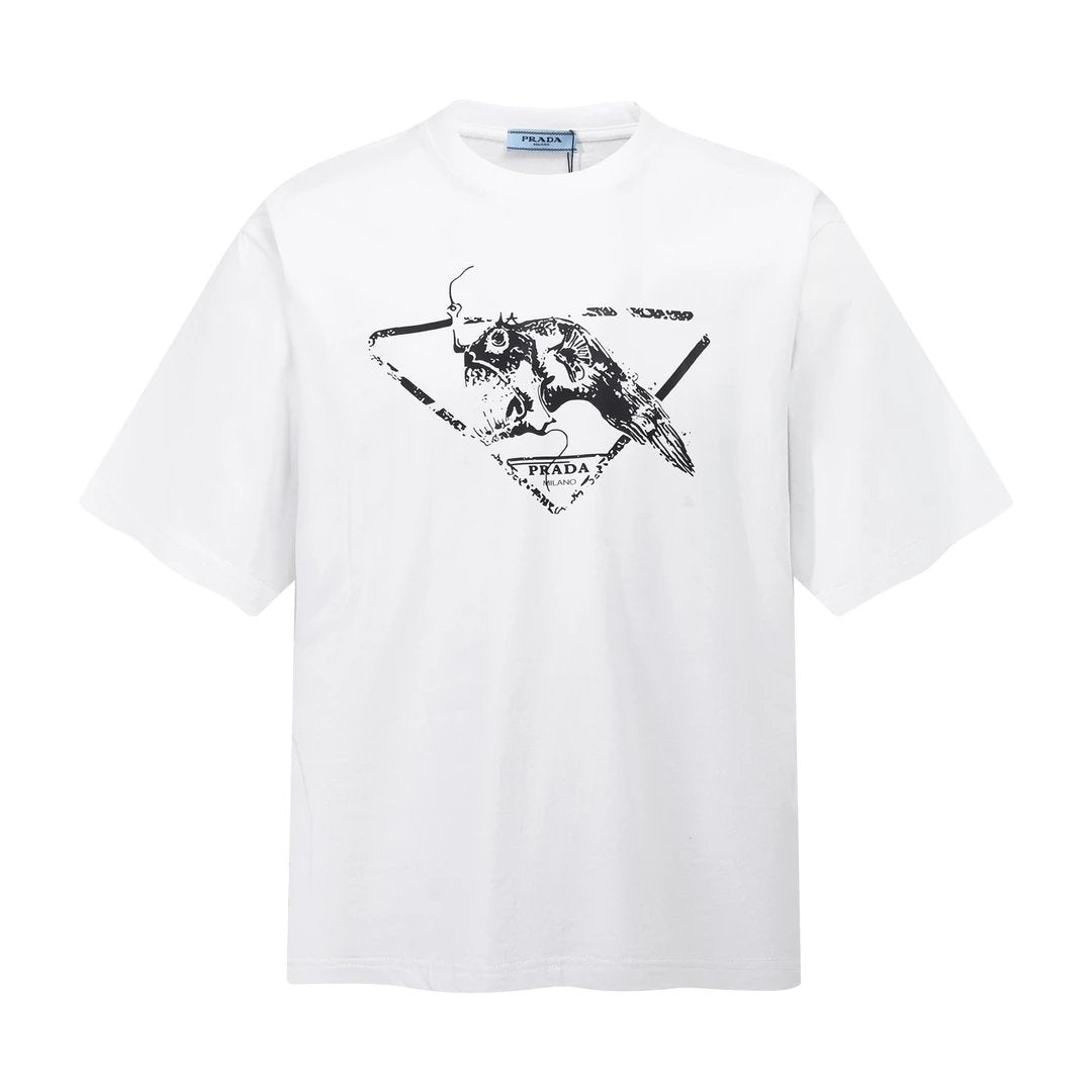 PRADA T-shirt Chest Print logo round Neck Short Sleeve25ss New Pure Cotton Unisex Style T T-shirt OS Loose Fit Base Shirt Short Sleeve Top T-Shirt