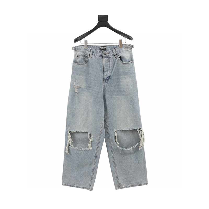 Balenciaga Jeans Knife Ripped Denim Trousers for Men and Women