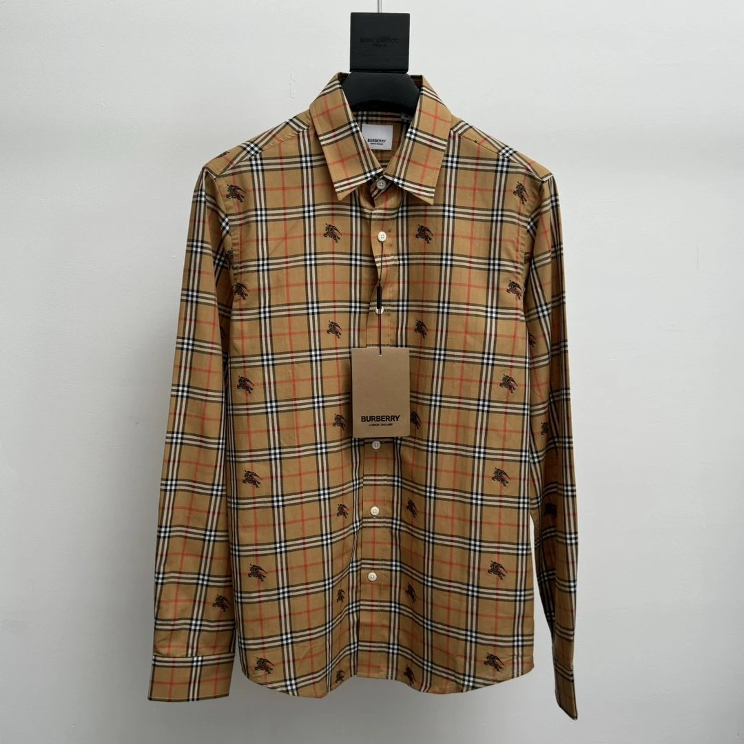 Burberry Shirt Classic Plaid Shirt Casual Loose Turn-down Collar Long Sleeve Shirt Unisex24ss Autumn and Winter New Products