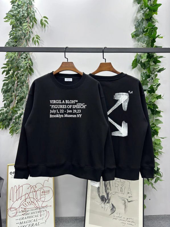 OFF -White Hoodie Top Version Counter Same Style Crew Neck Pullover Sweatshirt Top Men and Women Same Style Autumn and Winter Leisure