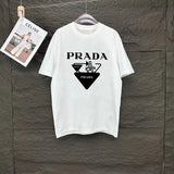 PRADA T-shirt Chest Overlapping Triangle Pattern Print logo round Neck Short Sleeve25ss New pure cotton T Unisex T-Shirt OS Drop Shoulder Loose Fit Base Shirt Top T-Shirt Short Sleeve
