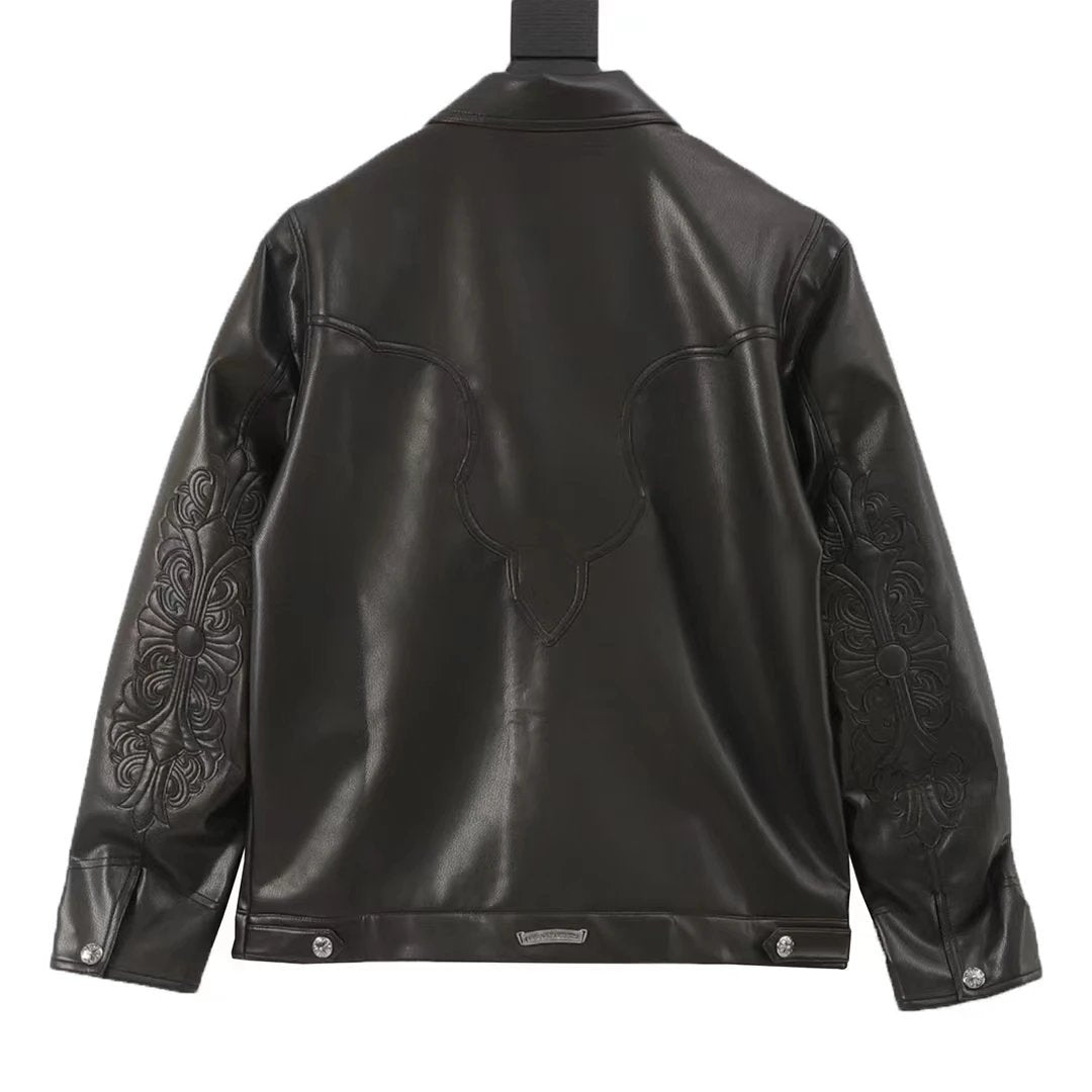 Chrome Hearts Jackets 24New Arm Embroidery Leather Coat