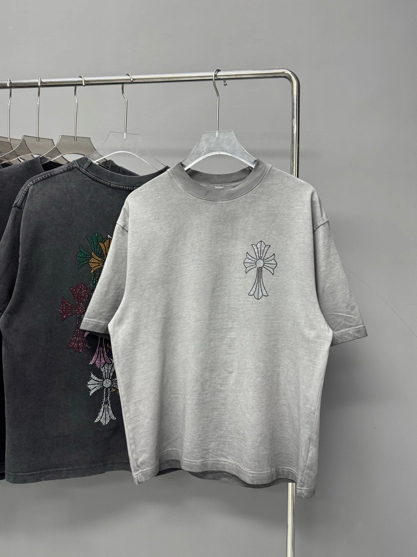 Chrome Hearts T-shirt Heavy Craft Vintage Full Back Rhinestone logo round Neck Short Sleeve25ss New pure cotton T Unisex T-Shirt OS Loose Fit Base Shirt Top Half Sleeve T-Shirt