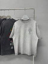Chrome Hearts T-shirt Heavy Craft Vintage Full Back Rhinestone logo round Neck Short Sleeve25ss New pure cotton T Unisex T-Shirt OS Loose Fit Base Shirt Top Half Sleeve T-Shirt