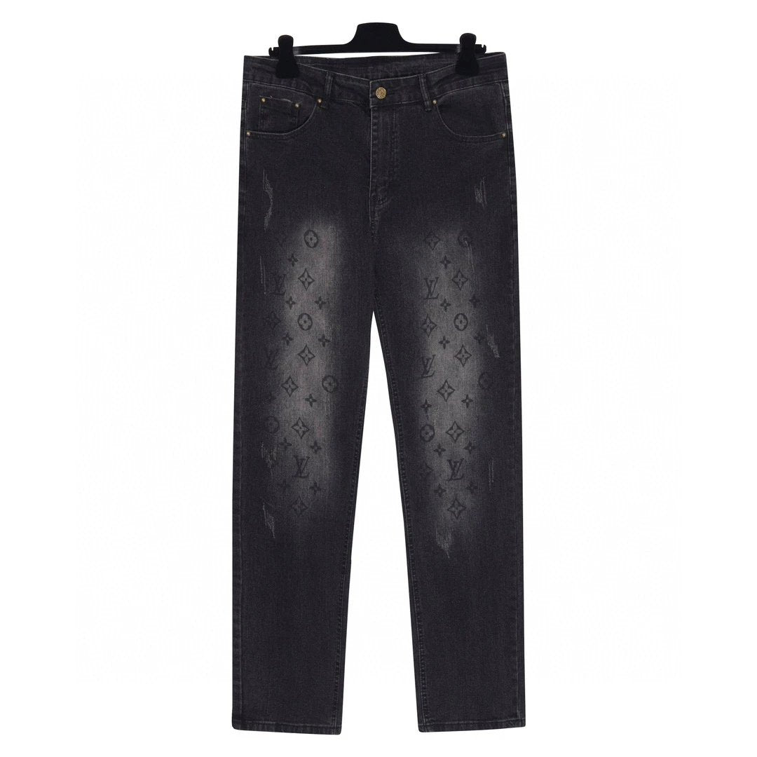 Louis Vuitton LV Jeans Washed Presbyopic logo25ss Spring Summer New Straight Leg Jeans Unisex Slim Fit Long Pants Loose