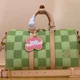 Louis Vuitton LV Travel Bag Top version 【Version】24Spring and Summer New Tyler Joint Name N40667Green Keepall45Bandoulière Travel Bag N40713Pink35cm50cm45cm Checkerboard Travel Bag Luggage Bag Men's Bag Handbag Women's Bag
