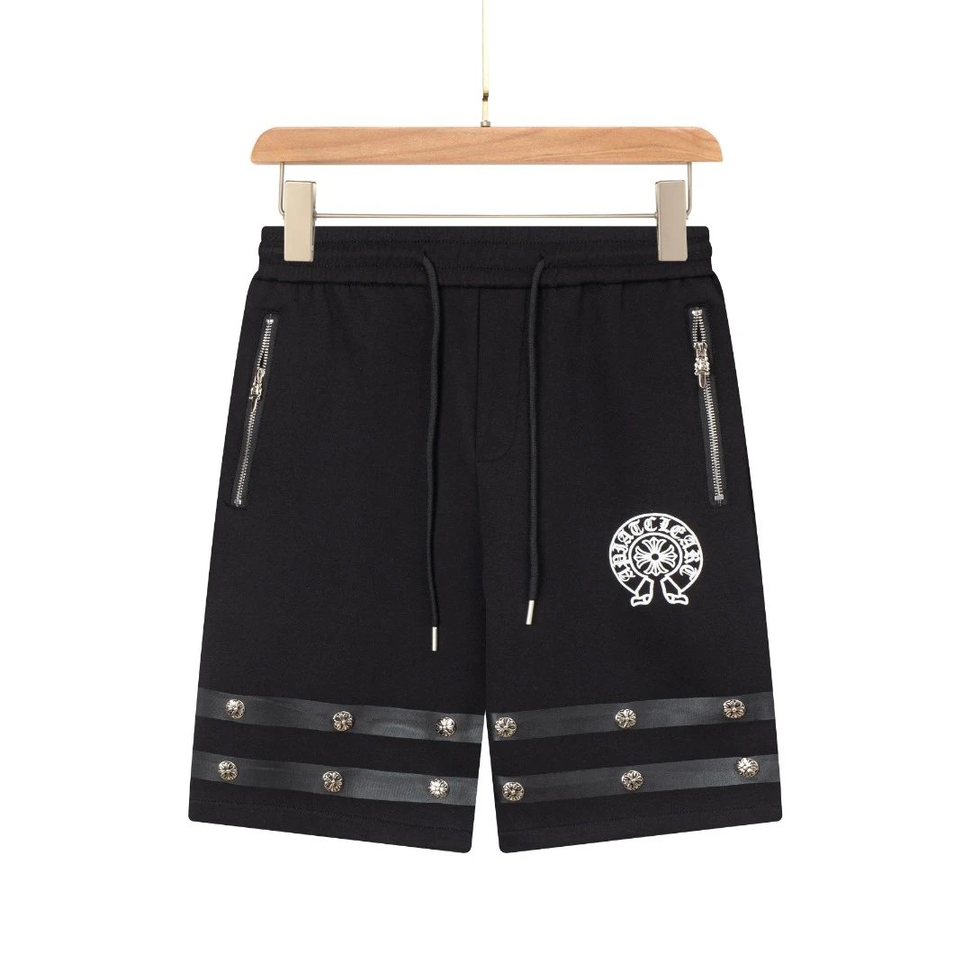 Chrome Hearts Shorts Front body with Sanskrit embroidery paired with metal button embellishments logo Five-point Shorts25ss New Drawstring Casual5Two-Piece Casual Sweatpants Summer Pants Unisex Pure Cotton Sweatpants