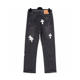 Chrome Hearts Jeans Front and back white cross-stitched leather logo25ss Spring Summer New Straight Slim Fit Jeans Unisex Loose Fit Long Pants