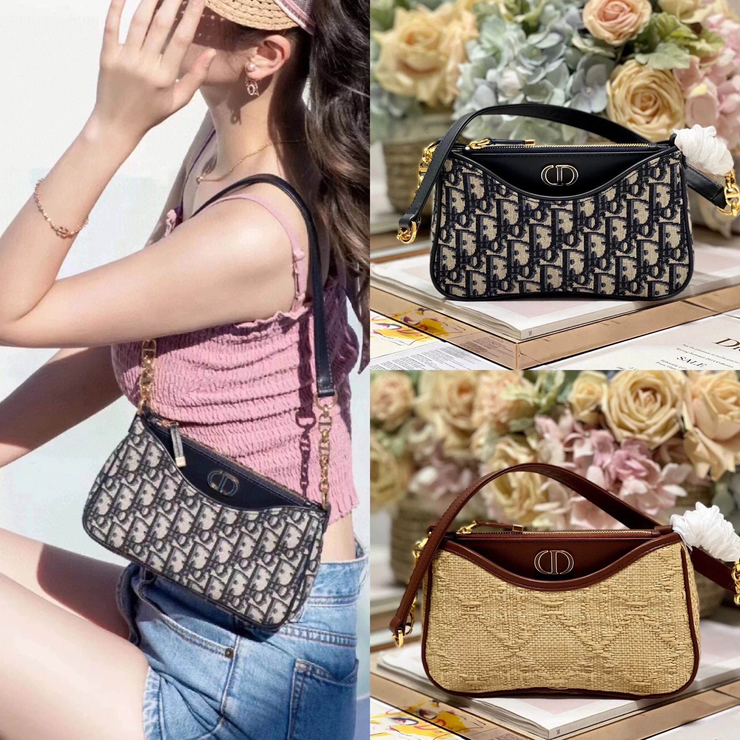 Dior Women's Bag Top version 【】D Classic Presbyopic2023New hoboAvenue Three-in-One Underarm Bag Mini Chain Bag Shoulder Messenger Bag Women's Bag