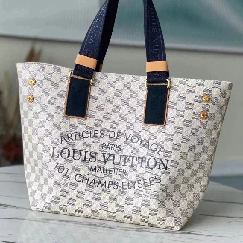 Louis Vuitton LV Women's Bag Top version 【Original Order in Stock】Cabas Tote Bag Shopping Bag Women's Bag2021New White Plaid Tote Bag Versatile Large Capacity Portable Shoulder Bag Stylish Bag Casual Underarm Women's Bag N41179