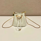 PRADA Bag Top version Version Latest Enamel Triangle Metal Logo Badge Detachable Shoulder Strap Patent Leather Calfskin Small Bucket Chain Bag Crossbody Bag Shoulder Bag Underarm Bag Handbag Women Bag1NR016