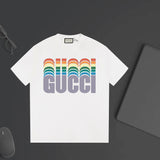 Gucci T-shirt Chest Color-Block Overlapping Letter Print logo round Neck Short Sleeve25ss New Pure Cotton Unisex Style T T-shirt OS Loose Fit Base Shirt Top Half Sleeve T-Shirt
