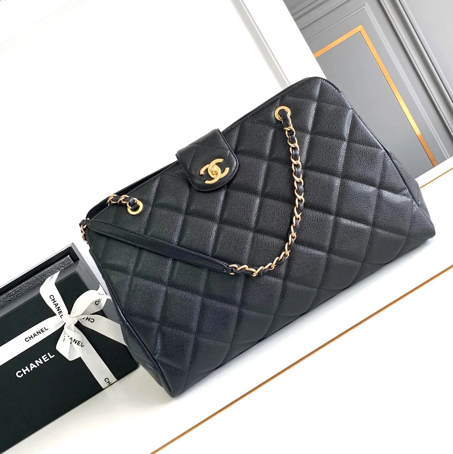 Chanel Women's Bag Top version 【Super Original Leather】24A Bowling Bag Mother and Child Bag Shopping Bag Tote Bag MAXI Shopping Bag Commuter Bag New Women's Bag Original Caviar Cowhide Lambskin Original Imported zp Leather High Quality Women's Bag