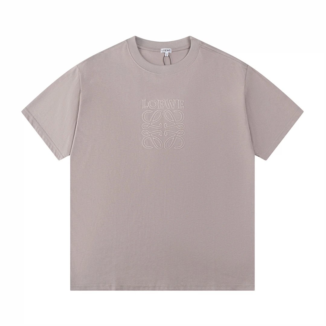 LOEWE T-shirt Embroidery on the chest logo round Neck Short Sleeve25ss New Pure Cotton Unisex Style T Casual T-Shirt Base Layer Shirt OS Loose Fit Half Sleeve Top Plus Size