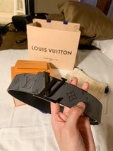 Louis Vuitton LV Belt Men's Leather Belt Classic Black Flower Black Buttons Casual Business Double-Sided Cowhide Belt