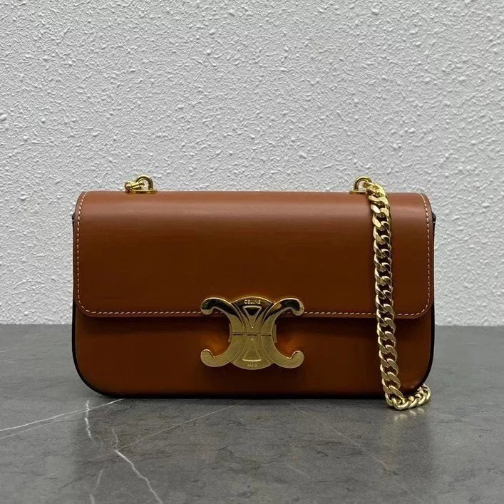 Celine women's bag Top version 【Original Leather】2022Spring and Summer New Triomphe Short Chain Small Size Arc De Triomphe Underarm Bag Cowhide Genuine Leather Bag Handbag Square Bag Women's Bag Underarm Bag Clutch Mini Chain Bag197993