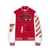 OFF-White Jackets Top Version Spring and Autumn Fashion Brand Fashion Letter Embroidery Baseball Uniform Men's and Women's Same Cartoon Rhinestone Long-Sleeved Casual Jacket