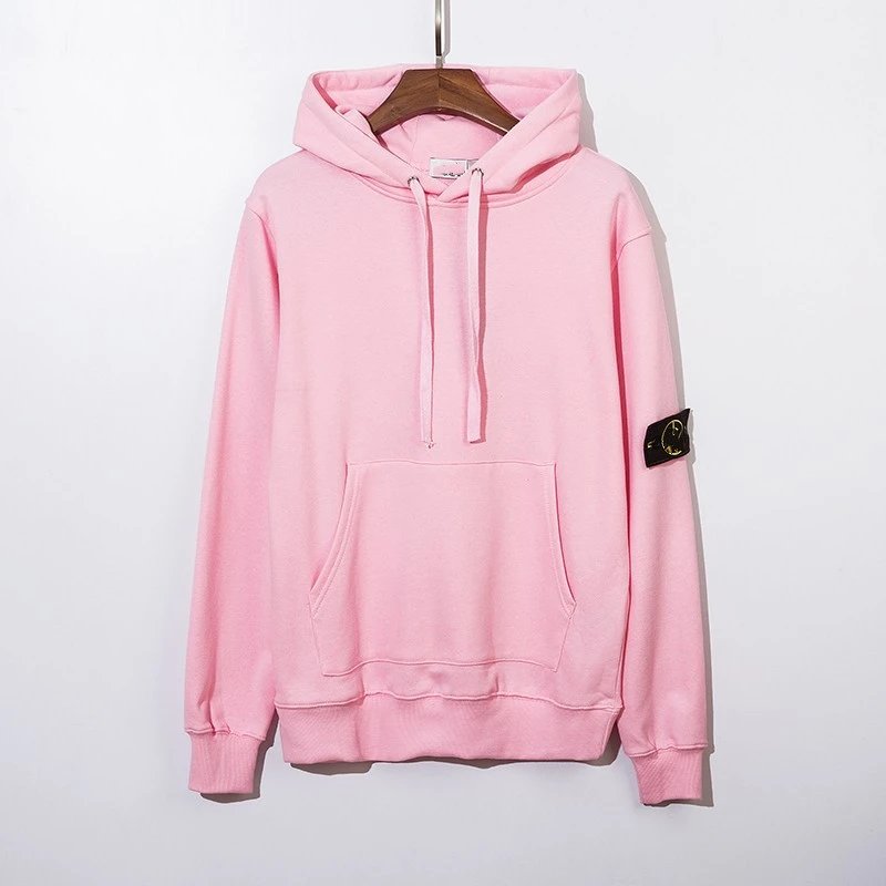 Stone Island Hoodie European and American Fashion Brand Autumn and Winter New Armband Terry Solid Color Long Sleeve Men and Women Same Style Couple Figure Flattering Hoodie