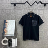 PRADA T-shirt Collar and Pocket Triangle Mark Letters POLO Short Sleeve Turn-down Collar Shirt Unisex Summer Loose Fit T Business Commuter Short Sleeve Shirt Plus Size
