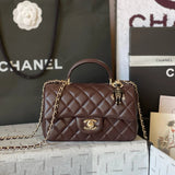 Chanel Women's Bag Top version 【Original Leather with the Highest Quality Version】Small24K Patent Leather Handle Box Bag Cosmetic Bag AS2431Handle CF Bag Doll24KCFminihandle Handle Bag Sheepskin Women's Bag24P Woolen Sequins Flap Bag Mobile Phone Bag Port