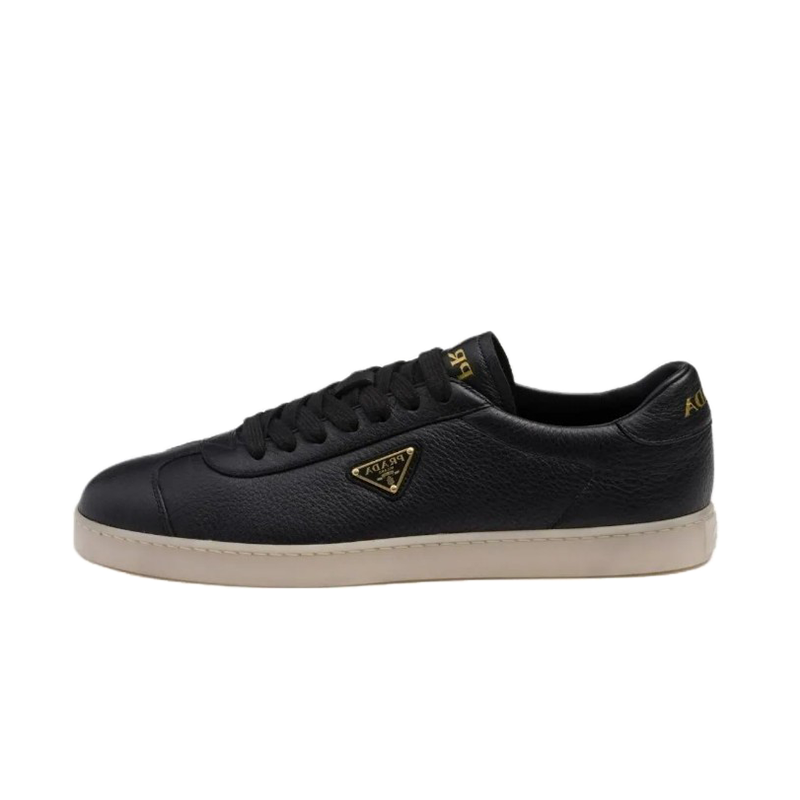 PRADA Shoes Leather Comfortable All-Match Lace-up Low-Top Sneakers Black Men's