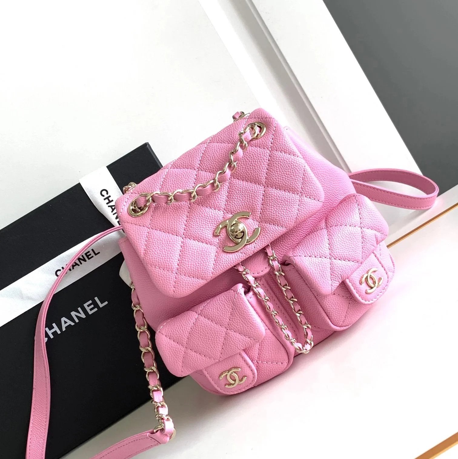 Chanel Backpack Bag Top version 【Original Leather Highest Version】Ohanel24Aduma Backpack Small Pink Delu Purple Dark Gray Wine Red New Duma Backpack Frog-Shaped Wallet Women's New Small Backpack Shoulder Bag Backpack