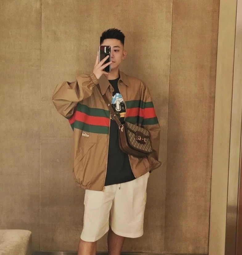 Gucci Jackets 24FW Red and Green Patchwork Khaki Jacket Coat Unisex