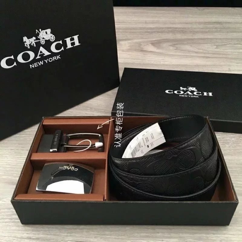 COACH Belt Top version New Full Set Men's Double-Sided Belt Business Casual All-Match Pin Buckle Smooth Buckle Casual Belt Men's and Women's All-Match Trouser Belt