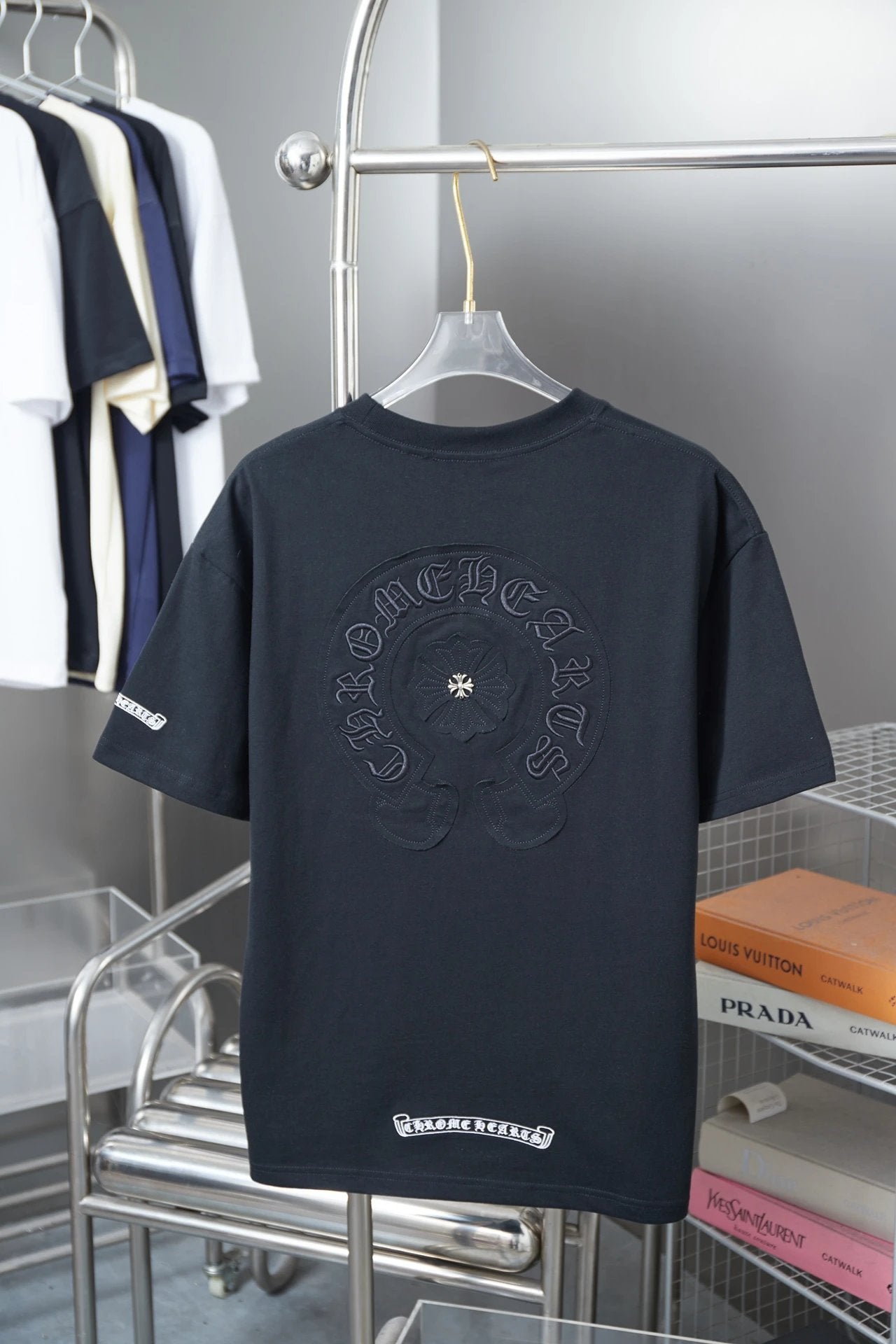 Chrome Hearts T-shirt Front and Back Horse Hoof Sanskrit Patch Embroidery logo round Neck Short Sleeve25ss New Pure Cotton Unisex Style T Casual T-Shirt Base Layer Shirt OS Loose Fit Half Sleeve Top Plus Size