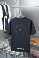 Chrome Hearts T-shirt Front and Back Horse Hoof Sanskrit Patch Embroidery logo round Neck Short Sleeve25ss New Pure Cotton Unisex Style T Casual T-Shirt Base Layer Shirt OS Loose Fit Half Sleeve Top Plus Size