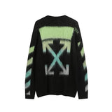 OFF-White Sweater Top Version Verified Quality Sweater Pullover Black and White Arrow Gradient Mohair Autumn and Winter Rendering Knitted Men and Women