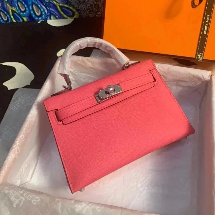 Hermes women's bag Top version New Women's Bag Minikellyll Kelly Bag Second Generation Epsom Leather Handmade Wax Line19cm