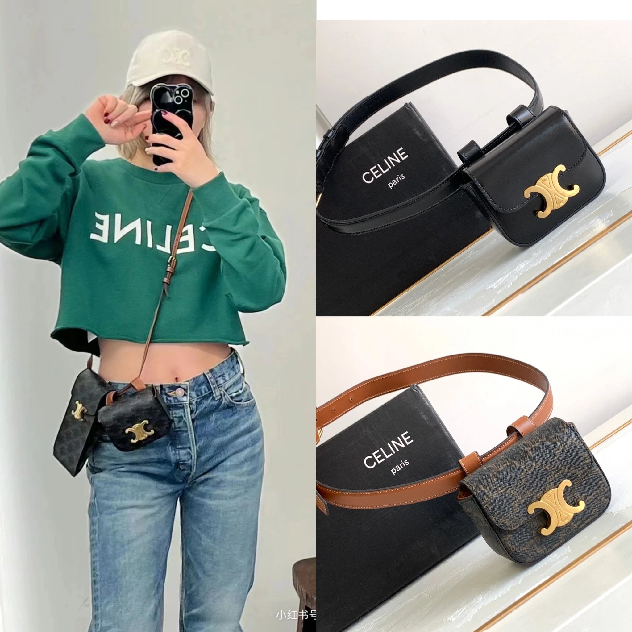 Celine women's bag Top version 【Super Original Factory】23Early Spring New Arc De Triomphe mini Waist Bag Chest Bag Small Waste Bag Belt Bag Wallet Earphone Bag Super Mini Bag New Color Milk Yellow Cherry Blossom Powder Retro Patterns101555