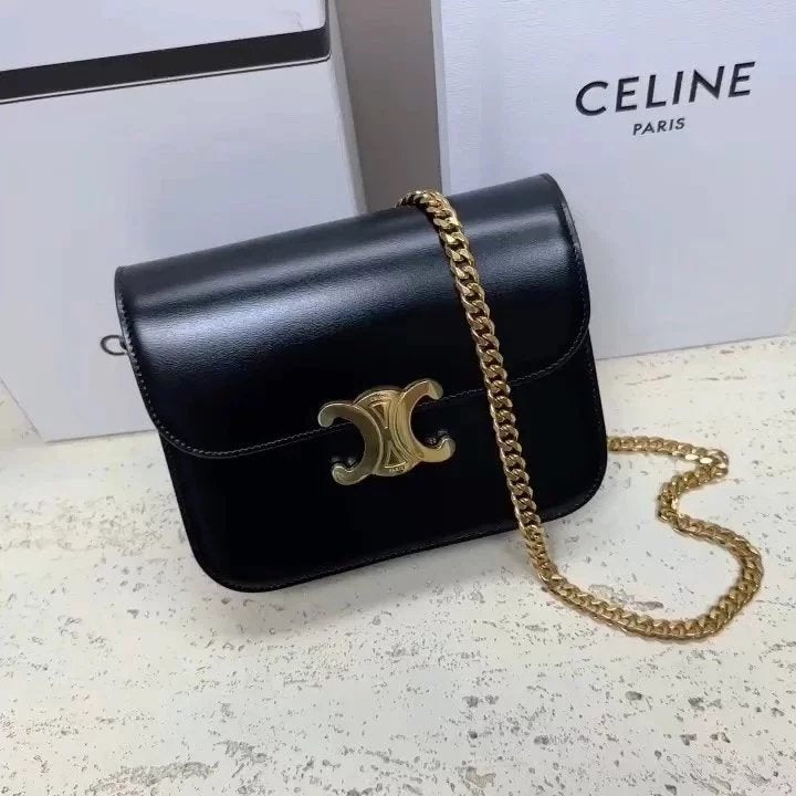 Celine women's bag Top version 【Original Factory】24Early Spring New Products New Women's Bag COLLEGETRIOMPHE Upgraded Chain Version Bright Leather Arc De Triomphe Handbag New Chain Arc De Triomphe WOC Bag113583