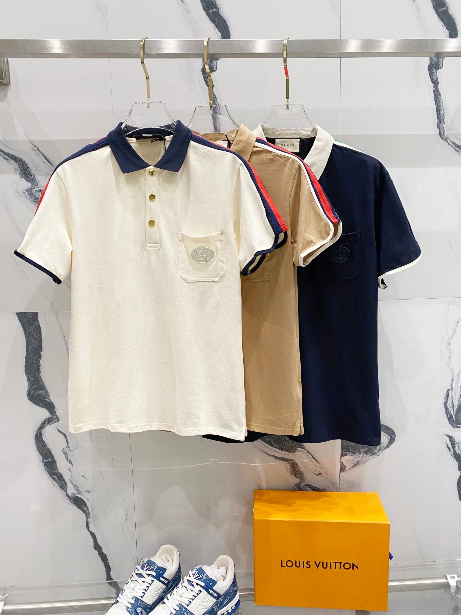 Gucci T-shirt Pocket Embroidered Letters LOGOPOLO Short Sleeve Turn-down Collar Shirt Unisex Summer Solid Color Loose Fit T Business Commuter Short Sleeve Shirt Plus Size T-Shirt