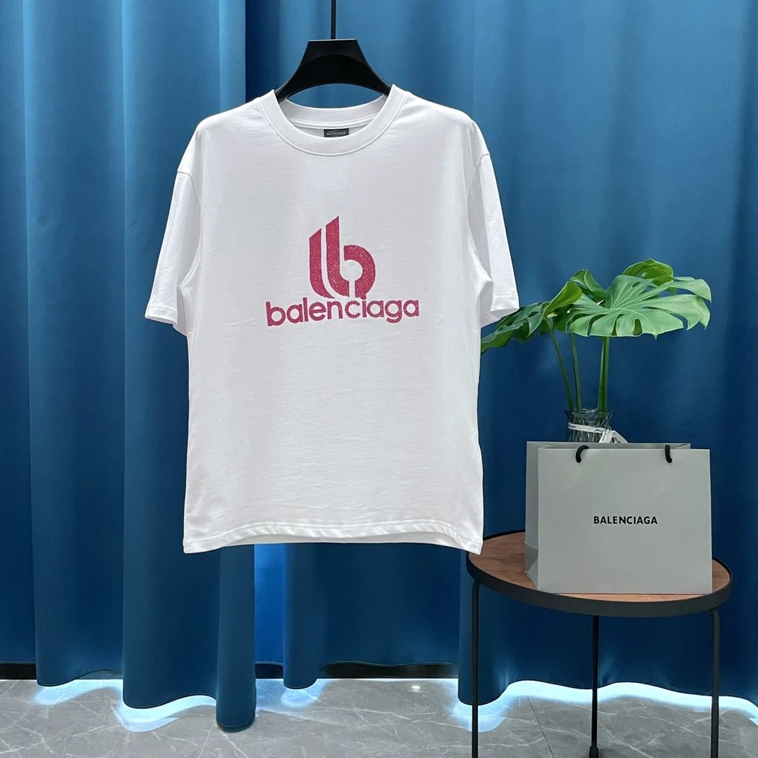 Balenciaga T-shirt Colorful Chest logo Letter Embroidered Crew Neck Short Sleeve25ss New Pure Cotton Unisex Style T T-shirt Base Shirt Tee Shirt OS Loose design