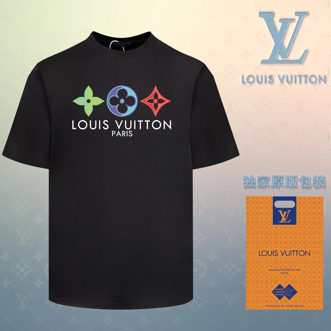 Louis Vuitton LV T-shirt Colorful Chest LOGO Printed round Neck Short Sleeve25ss New Pure Cotton Unisex Style T T-shirt OS Loose Fit Base Shirt Short Sleeve Top T-Shirt