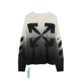 OFF-White Sweater Top Version Verified Quality Sweater Pullover Black and White Arrow Gradient Mohair Autumn and Winter Rendering Knitted Men and Women