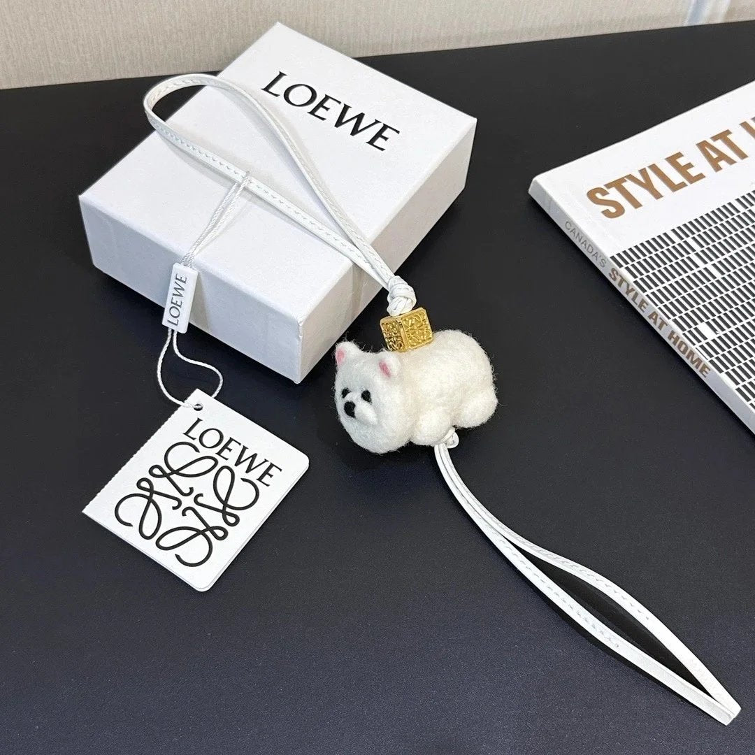 LOEWE Women's Bag Top version 【New pendant】Hanging Ornament Pendant Felt and Cow Leather Jarre Aero Bull Puppy Hanging Ornament/Pendant Panda Ornaments Elephant Pendant Full Series Small Animal Ornaments