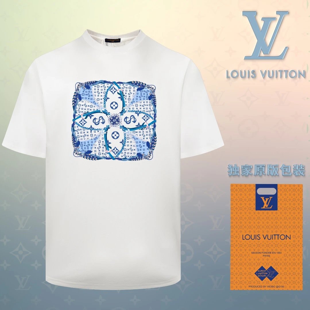 Louis Vuitton LV T-shirt Chest Old Flower Print logo round Neck Short Sleeve25ss New Pure Cotton Unisex Style T T-shirt OS Loose Fit Base Shirt Short Sleeve Top T-Shirt
