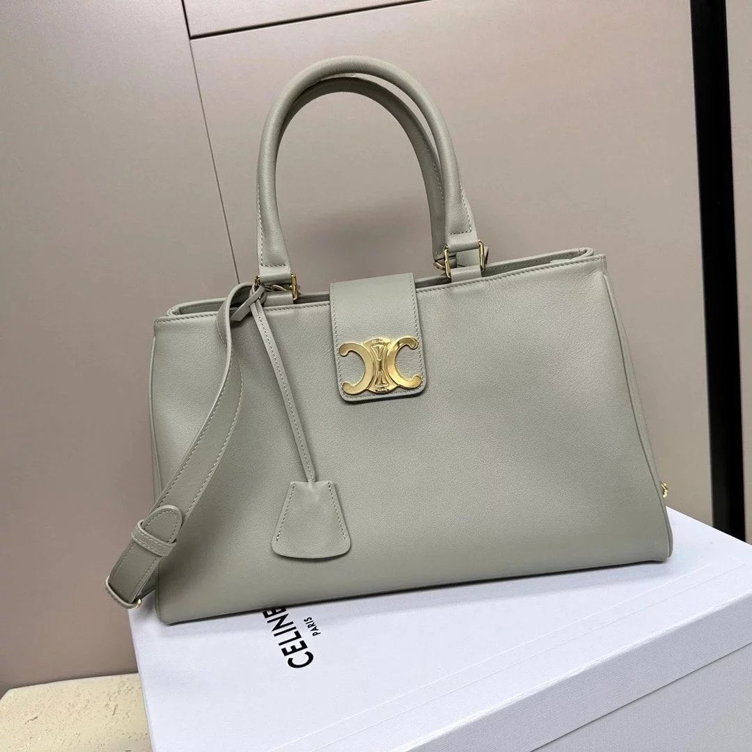 Celine women's bag Top version 【Super Original Leather】23Autumn and Winter New Appoline Arc De Triomphe Twist Lock Bag New Portable Tote Bag Large Commuter Bag Shopping Bag Shoulder Bag Messenger Bag Handbag Cowhide Leather Women's Bag114963Duobao Leather